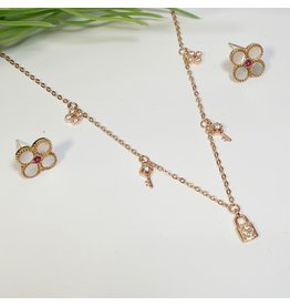 GSA0020-Rose Gold, Lock, Key Drop Necklace with