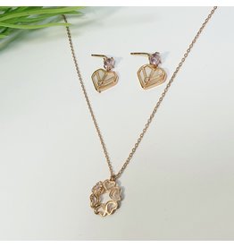 GSA0022-Rose Gold, Sterling Silver Heart Necklace with HEART DROP EARRING