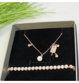 GSA0021-Rose Gold, Ice Cream Necklace with TENNIS BRACELET