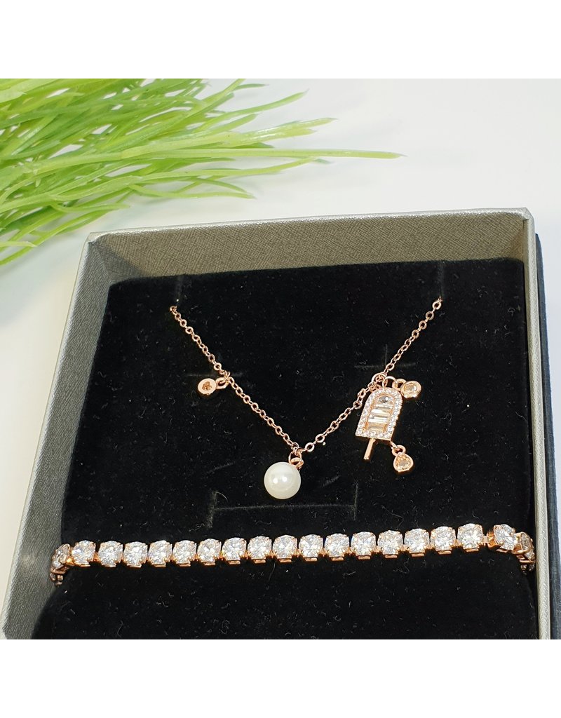 GSA0021-Rose Gold, Ice Cream Necklace with TENNIS BRACELET