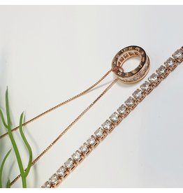 GSA0029-Rose Gold, Ring Pendant Necklace with TENNIS BRACELET