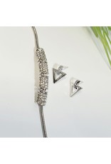 GSA0035-Silver, Triangle Earring with ADJUSTABLE DIAMANTE BRACELET