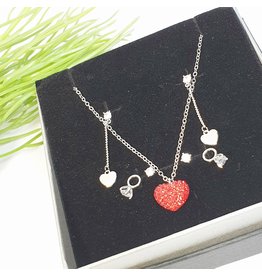 GSA0032-Silver, Heart Necklace with 3 PACK EARRING HEART DROP, RING AND STUD