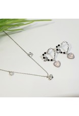 GSA0041-Drop Heart Earring, Silver, Crown Pendant with