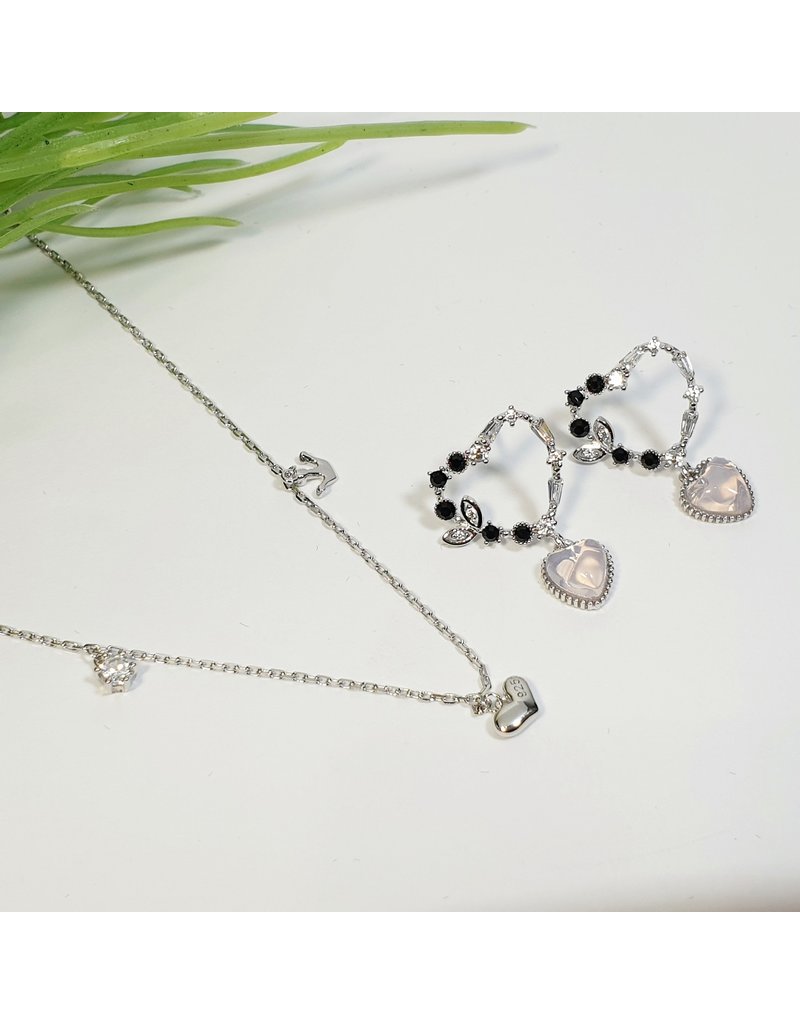 GSA0041-Drop Heart Earring, Silver, Crown Pendant with