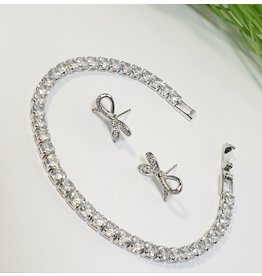 GSA0042-Bow Earring, Tennis Bracelet with