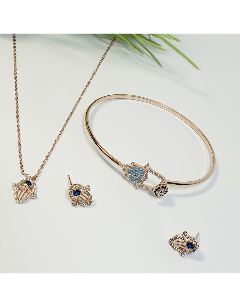 GSA0044-Rose Gold, Evil Eye Necklace & Earring with EVIL EYE BRACELET