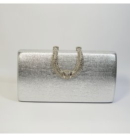 Cta0008 - Silver, Rectangle, Crystal Clutch Bag