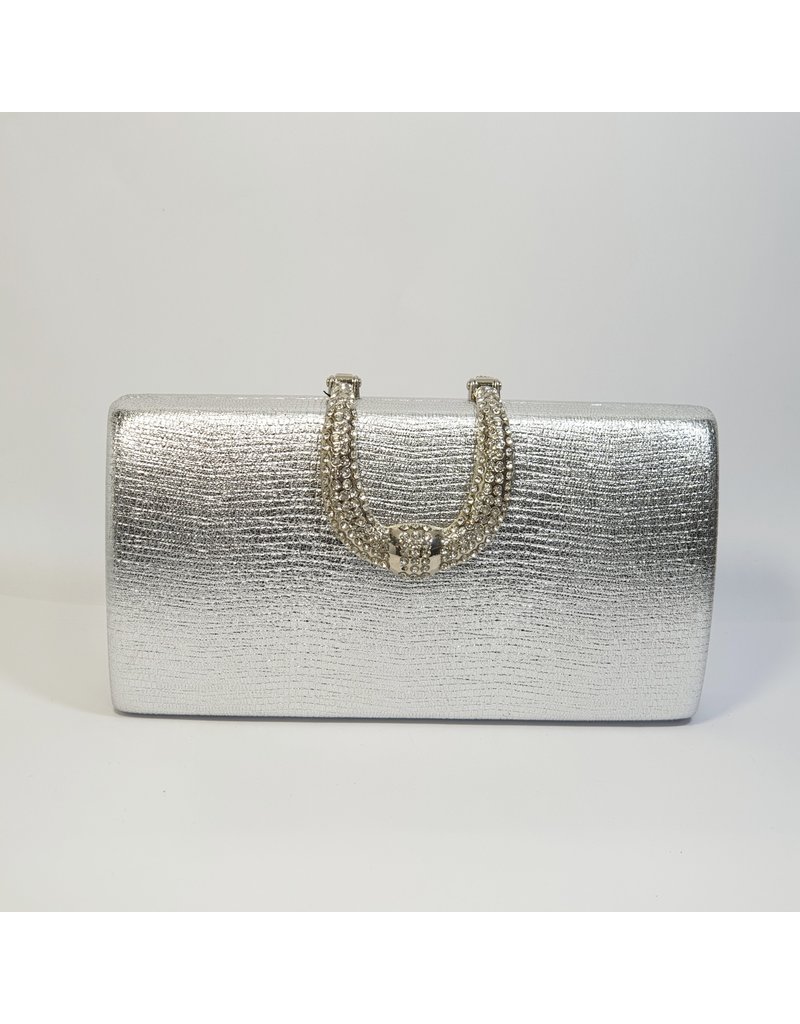 Cta0008 - Silver, Rectangle, Crystal Clutch Bag