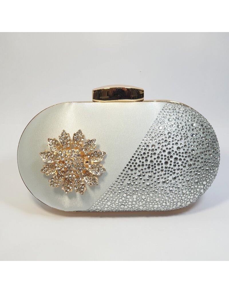 Cta0022 - Silver, Crystal Clutch Bag