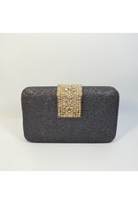 Cta0045 - Grey, Rectangle, Gold Crystal Clutch Bag