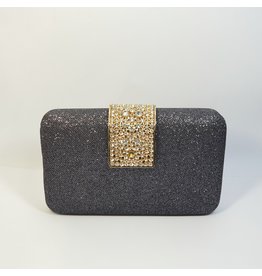Cta0045 - Grey, Rectangle, Gold Crystal Clutch Bag
