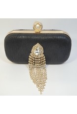 Cta0046 - Black, Rectangle, Gold Crystal Clutch Bag