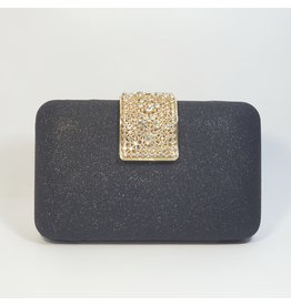 Cta0047 - Black, Rectangle, Gold Crystal Clutch Bag