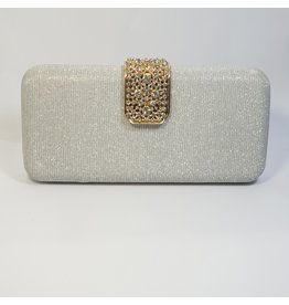 Cta0048 - Silver, Rectangle, Gold Crystal Clutch Bag