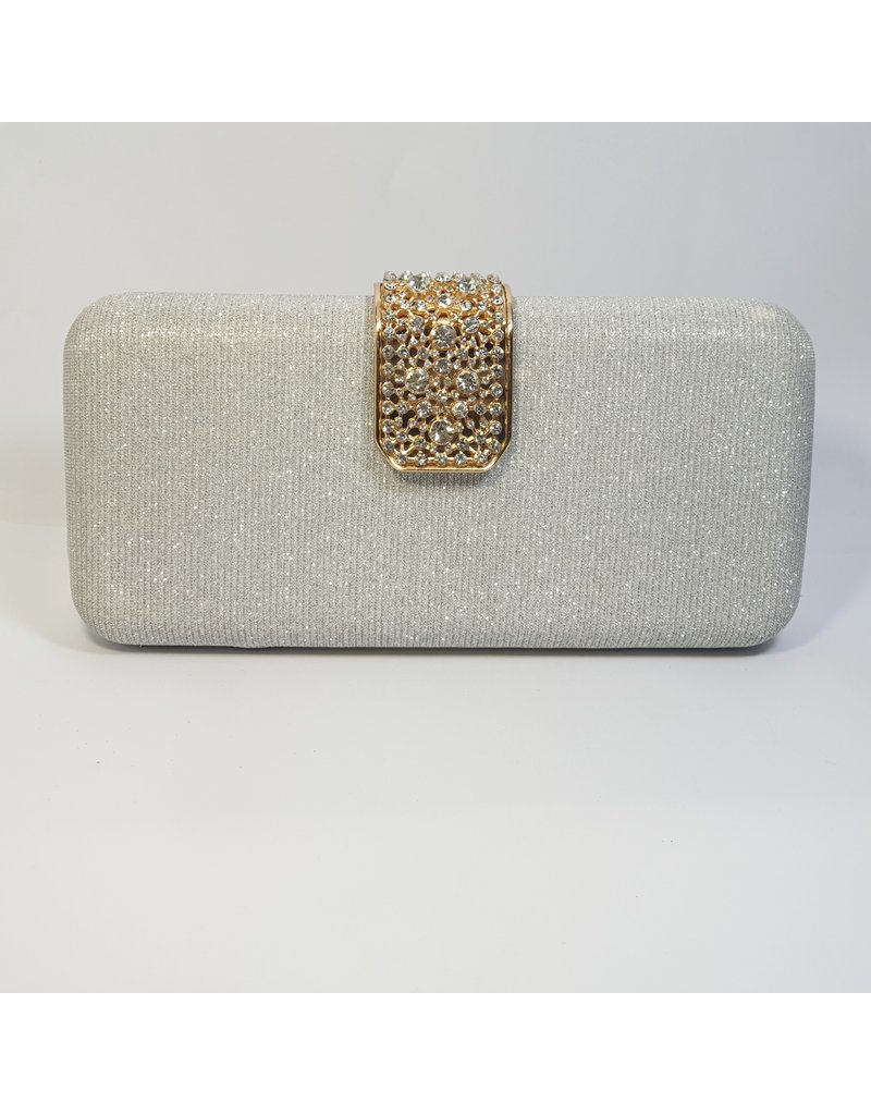 Cta0048 - Silver, Rectangle, Gold Crystal Clutch Bag