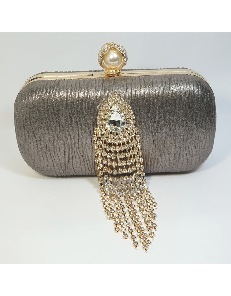 Cta0069 - Grey, Crystal Clutch Bag