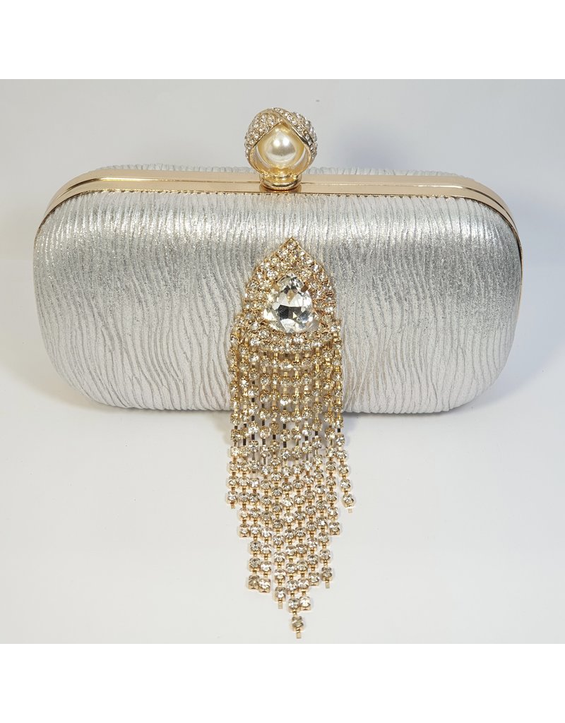 Cta0071 - Silver, Crystal Clutch Bag