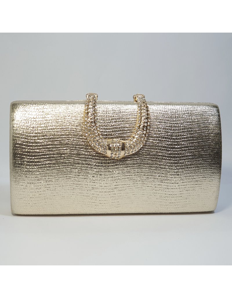 Cta0101 - Gold, Rectangle, Crystal Clutch Bag