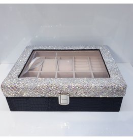 HRG0007 - Silver, Black Square Jewellery Box With Watch Holders