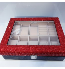 HRG0008 - Red, Black Square Jewellery Box With Watch Holders