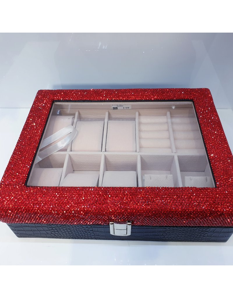 HRG0008 - Red, Black Square Jewellery Box With Watch Holders