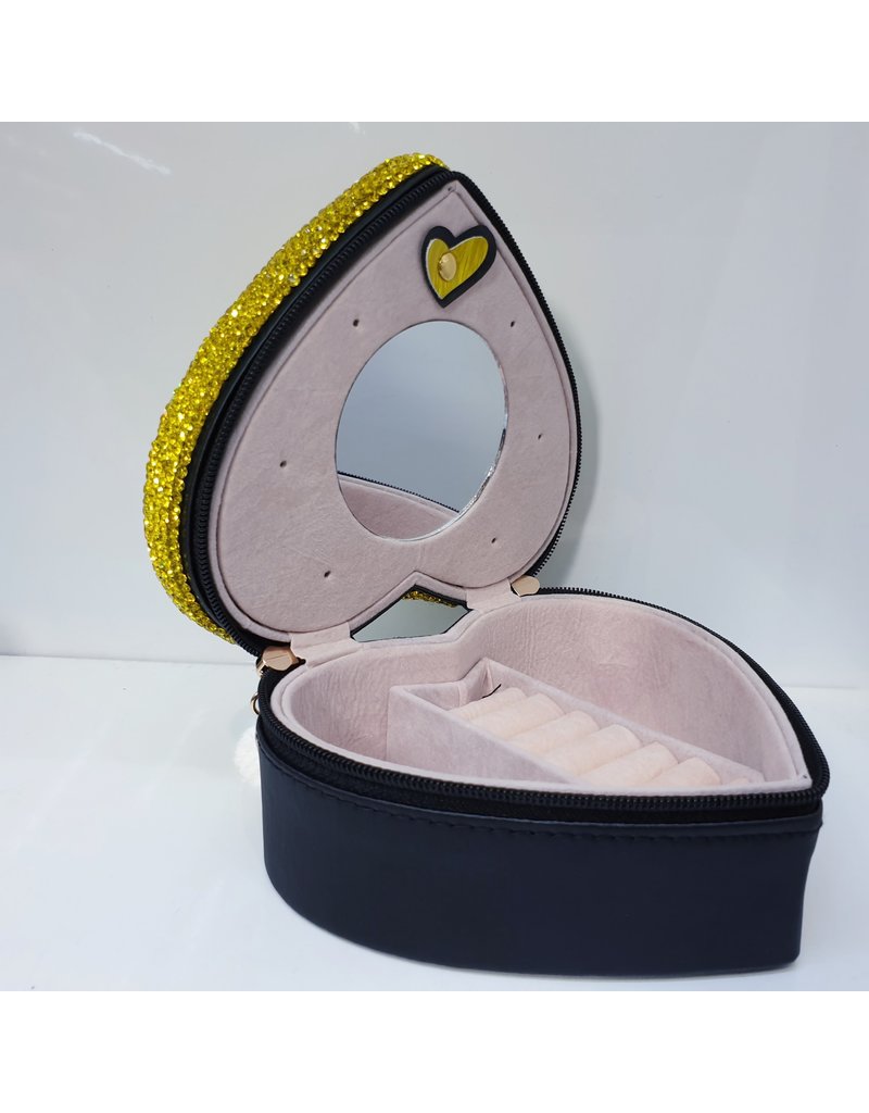 HRG0015 - Yellow, Black Heart Mini Jewellery Box