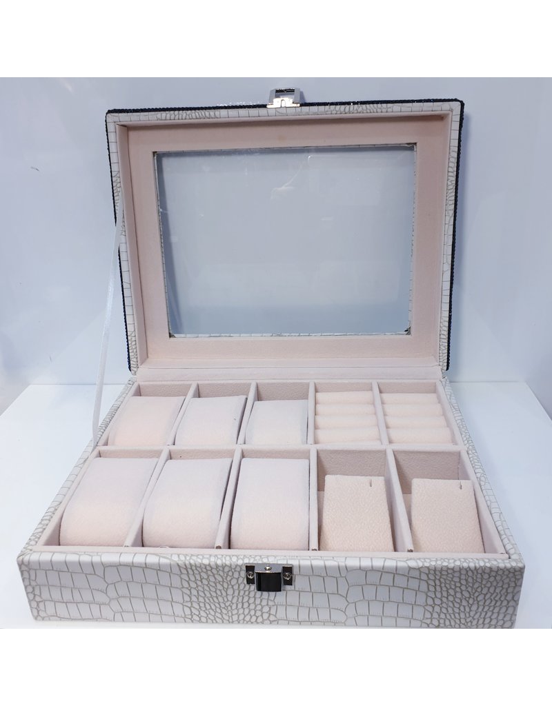 HRG0019 - Blue, White Square Jewellery Box With Watch Holders