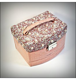 60262080 Pink 3 layer with pearls jewellery box