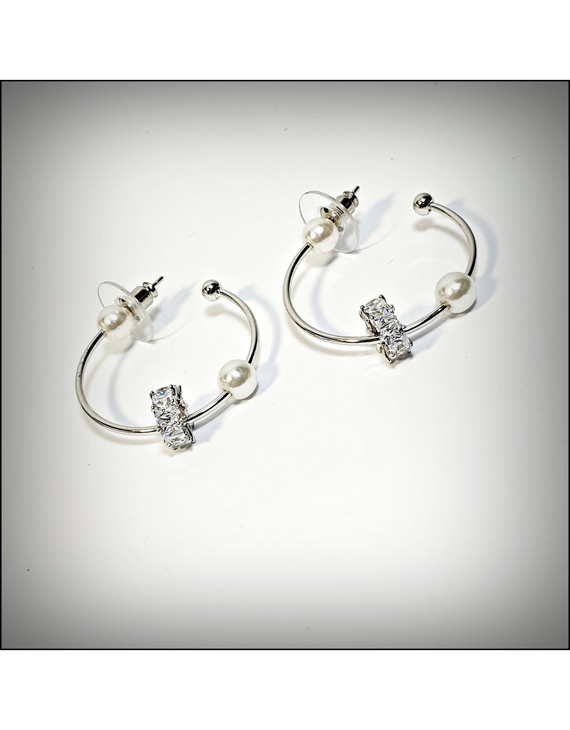 ERH0238 - silver hoops /pearls