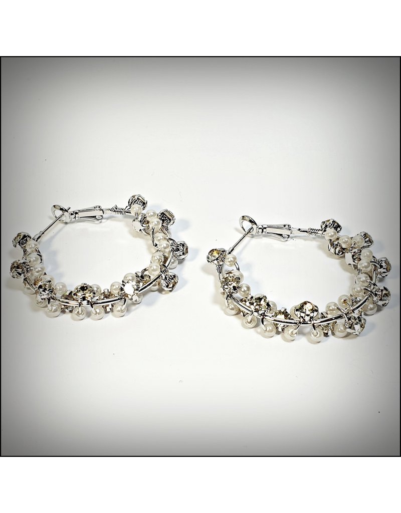 ERH0259 - Silver Pearls  Hoop Earring