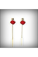 ERH0318 - Gold Red Sq Drop  Earring