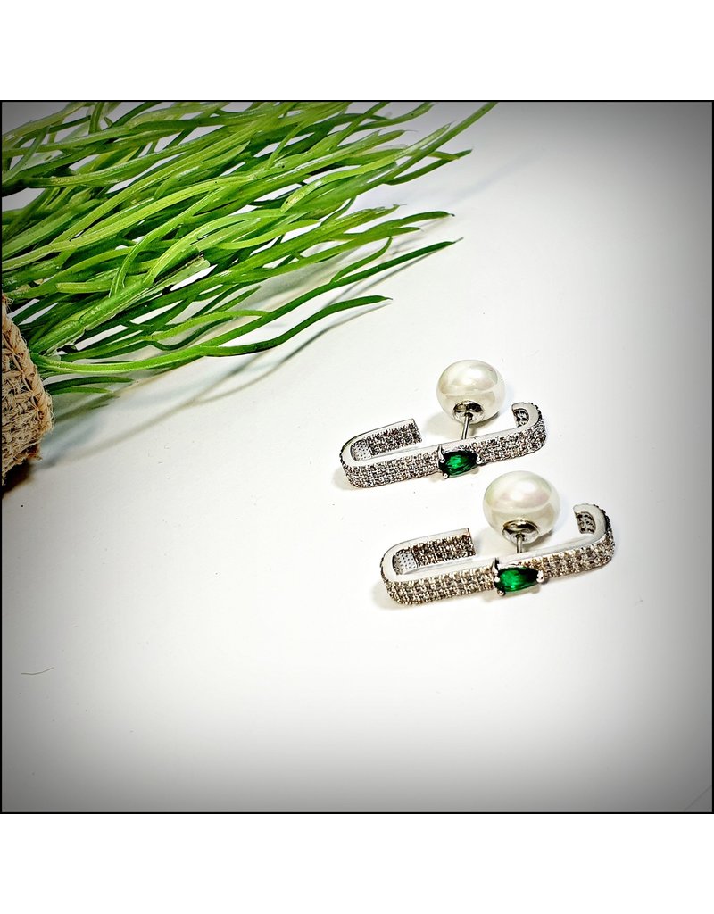 ERH0392 - Silver Green  Earring