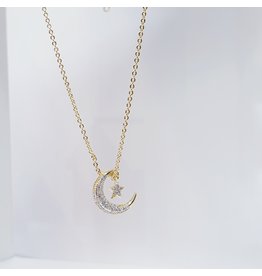 SCE0007 -Gold, Moon And Star Short Necklace