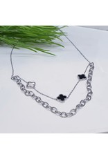 SCE0021 - Silver, Black, White, Reversible Short Necklace