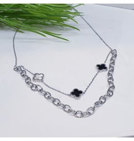 SCE0021 - Silver, Black, White, Reversible Short Necklace