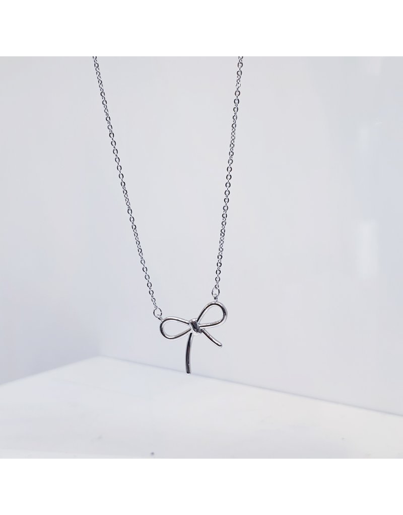 SCE0029 -Silver, Bow Short Necklace