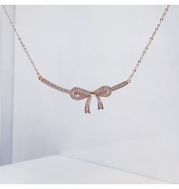 SCE0030 -Rose Gold, Thick Bow Short Necklace