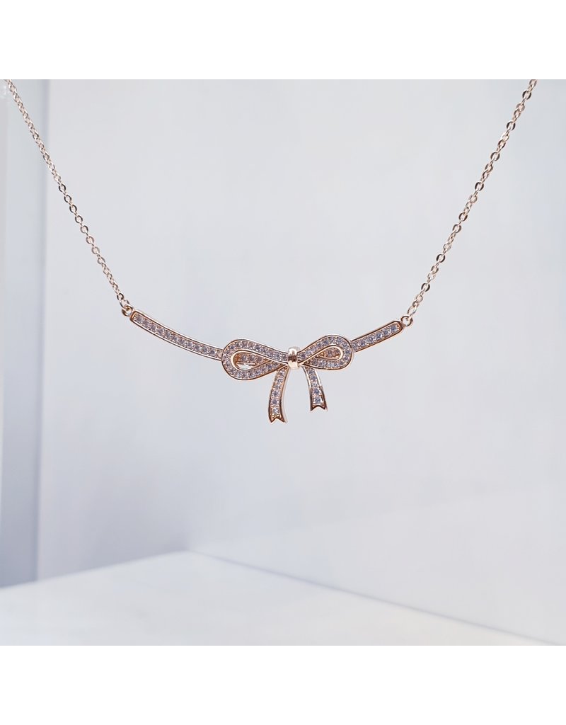 SCE0030 -Rose Gold, Thick Bow Short Necklace