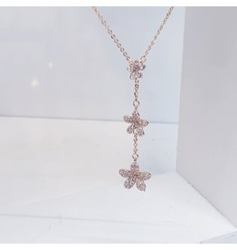 SCE0031 -Rose Gold, 3 Flowers  Short Necklace