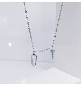 SCE0044 -Silver, Keys Short Necklace