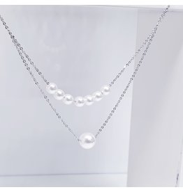 SCE0051 -Silver, Double Layer Pearl Short Necklace