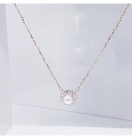 SCE0060 -Rose Gold, Pearl Pendant Short Necklace