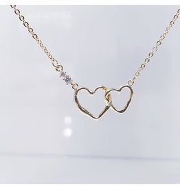 SCE0070 -Gold, Double Heart Short Necklace