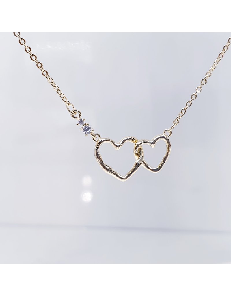 SCE0070 -Gold, Double Heart Short Necklace
