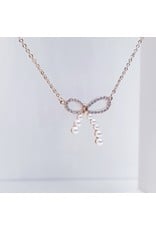 SCE0073 -Rose Gold, Pearl Bow Short Necklace