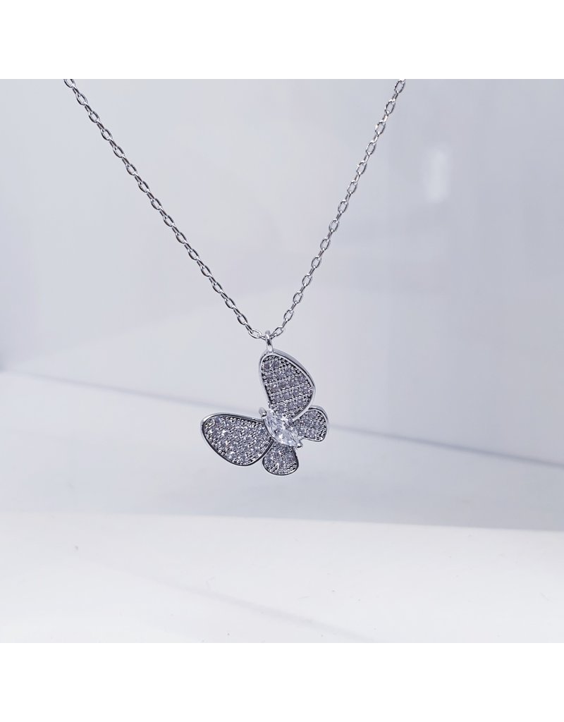 SCE0077 -Silver, Butterfly Necklace Short Necklace