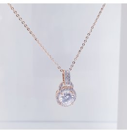 SCE0081 -Rose Gold, Single Stone Pendant Short Necklace