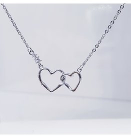 SCE0082 -Silver, Double Heart Short Necklace