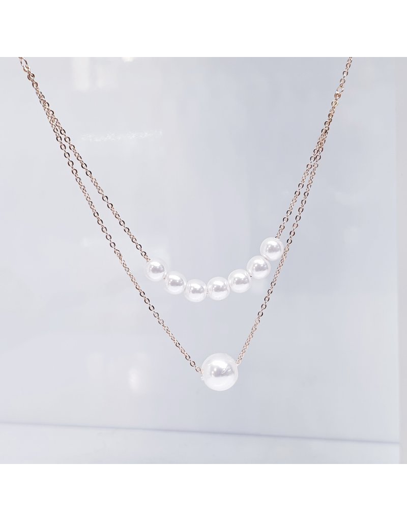 SCE0093 -Rose Gold, Double Layer Pearl Short Necklace
